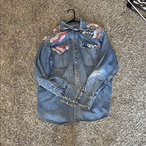 Denim Shirt with American Flag Detail